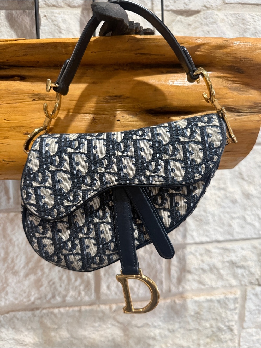 Christian Dior Blue Oblique Jacquard Saddle Bag Small